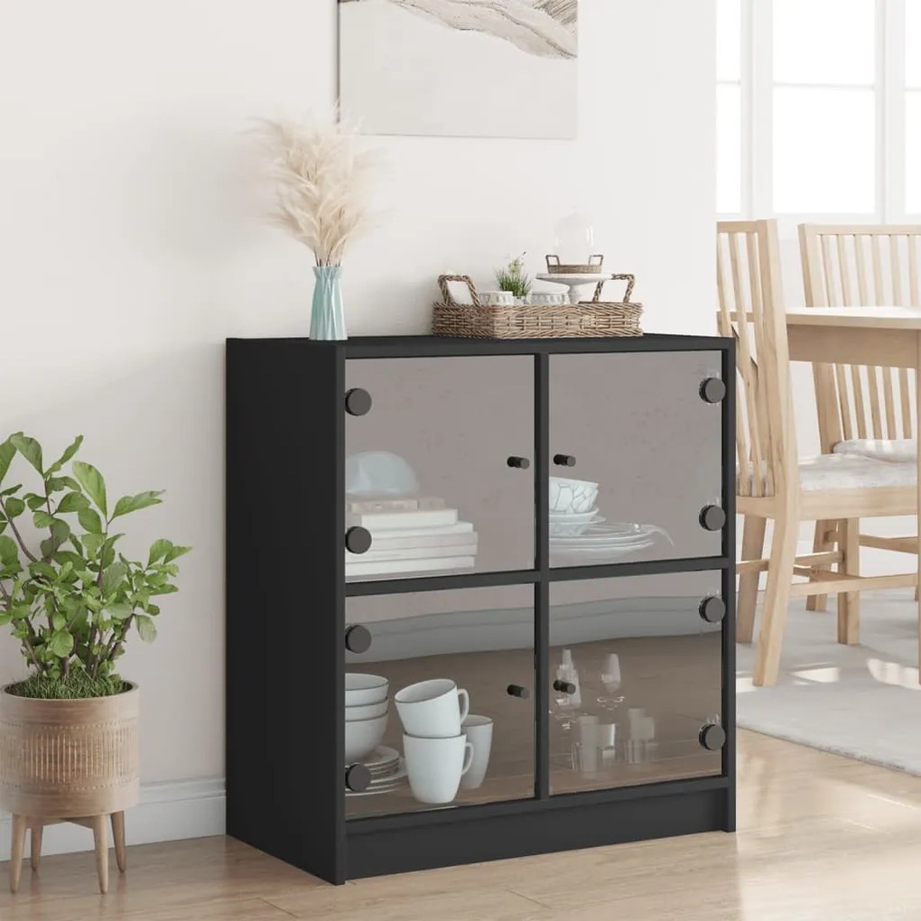fekete kisszekrény üvegajtókkal 68 x 37 x 75,5 cm