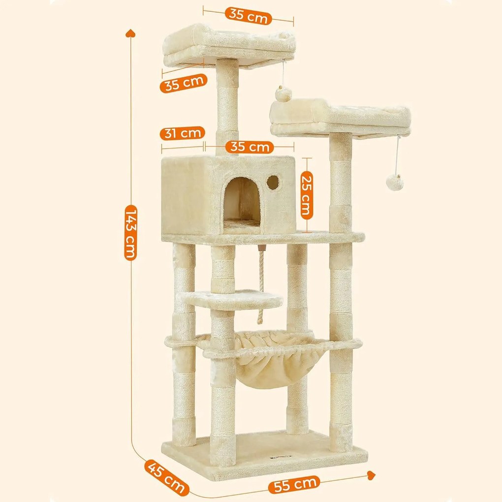 Macskafa, stabil macska torony, 143 cm, bézs | FEANDREA