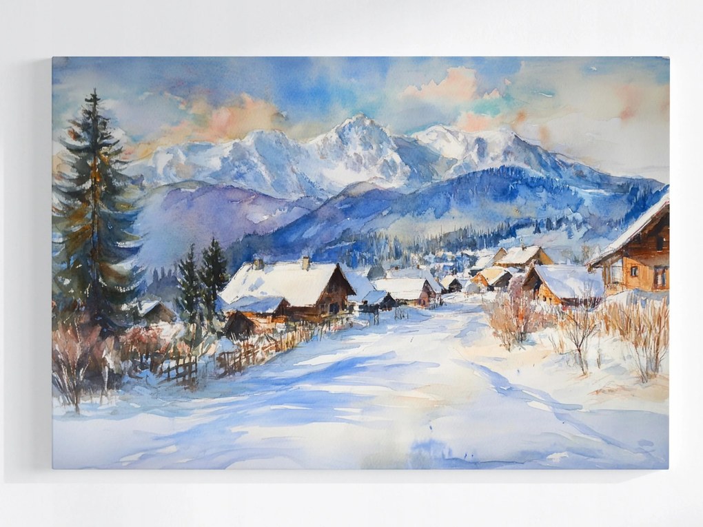 Poszter Tájkép Kilátás Hegyek Tátra Tél Hó Falu Házak 60x40