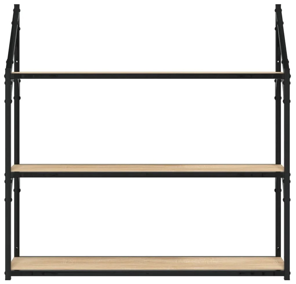 3 szintes sonoma tölgy színű szerelt fa fali polc 80x21x78,5 cm