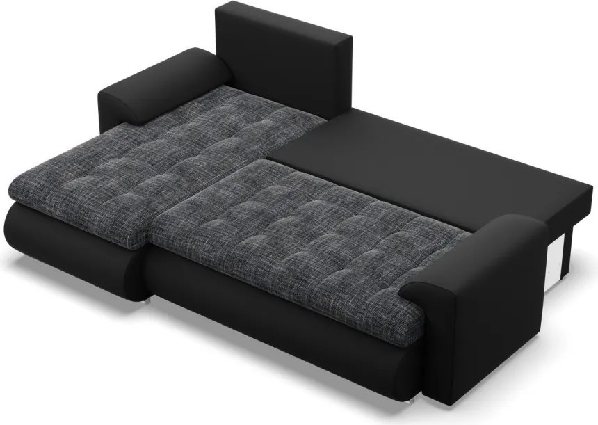 Tokio sarokkanapé, 2 ágyneműtartóval, fonott + műbőr, baloldali, szürke - fekete