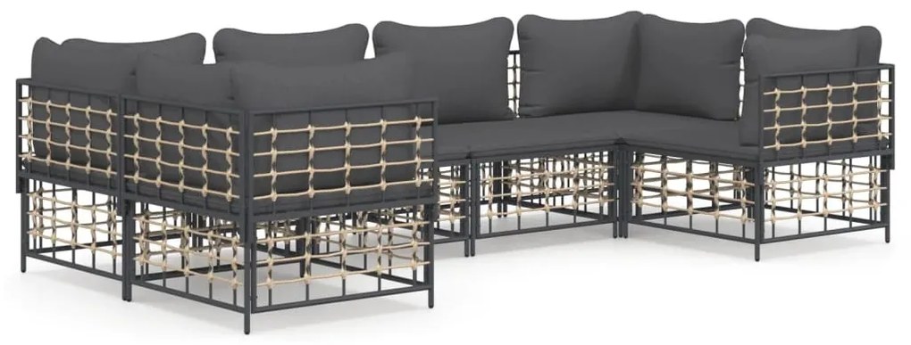 6 részes antracitszürke polyrattan kerti ülőgarnitúra párnákkal