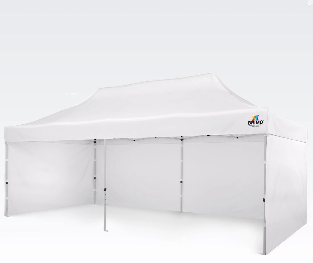 Párty sátor 3x6m Keresztvázas (3 fal) - Acél szerkezet és ponyva 330g/m² - plusz 3 oldalfal - Fehér