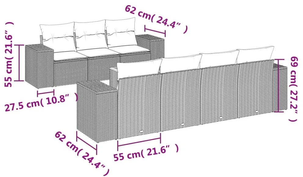 8-részes szürke polyrattan kerti ülőgarnitúra párnákkal