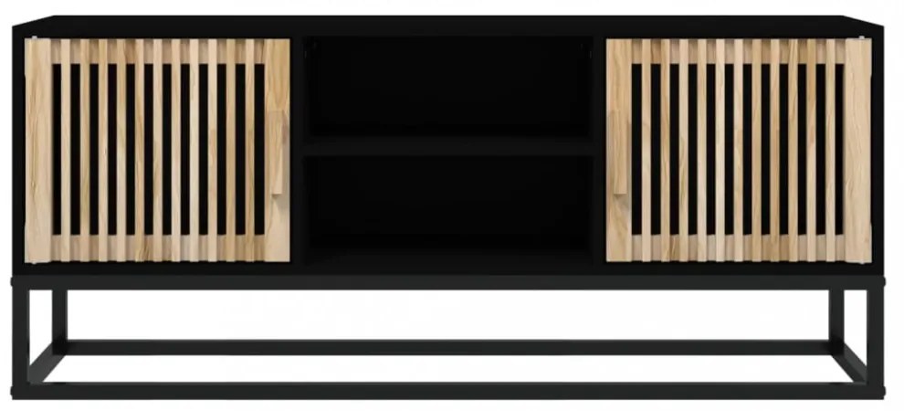 fekete szerelt fa és vas TV-szekrény 105 x 30 x 45 cm