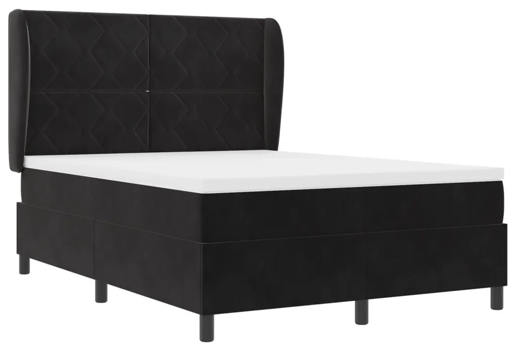 Boxspring Ágy Matrac nélkül Fekete 140x190 cm Bársony