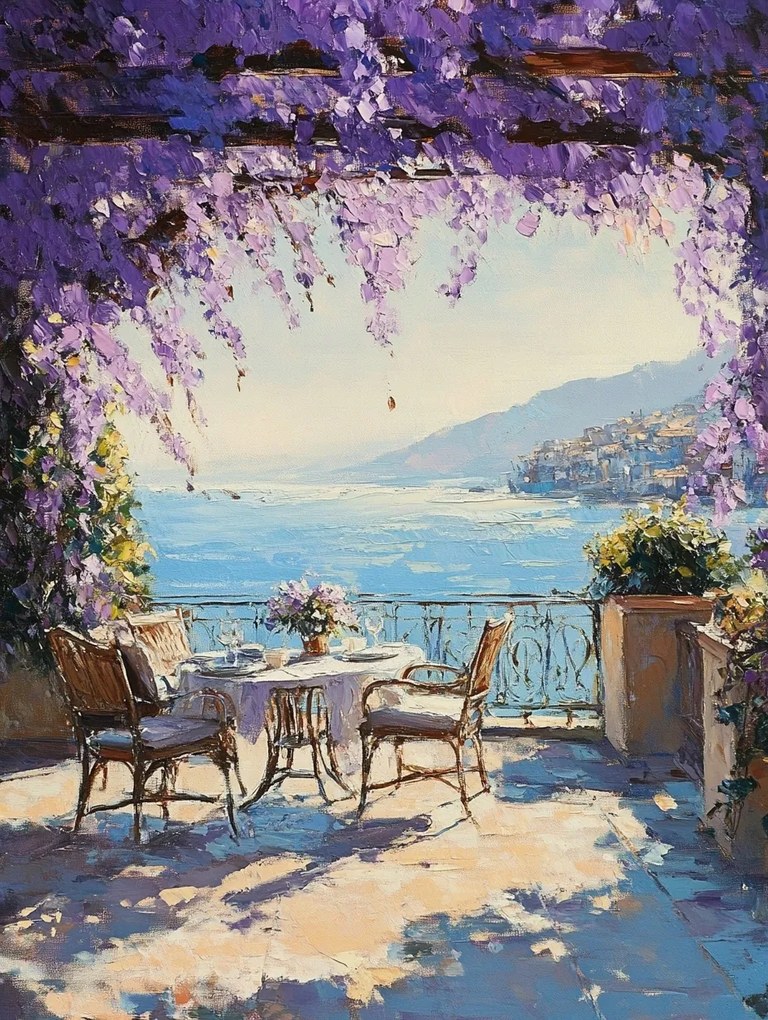 Canvas Vászonkép Mediterrán Tájkép Terasz Tenger Wisteria 60x80