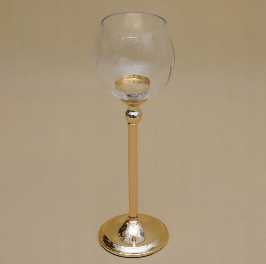 Gyertyatartó kehely Glamour retro arany stílusos üveg lakberendezés