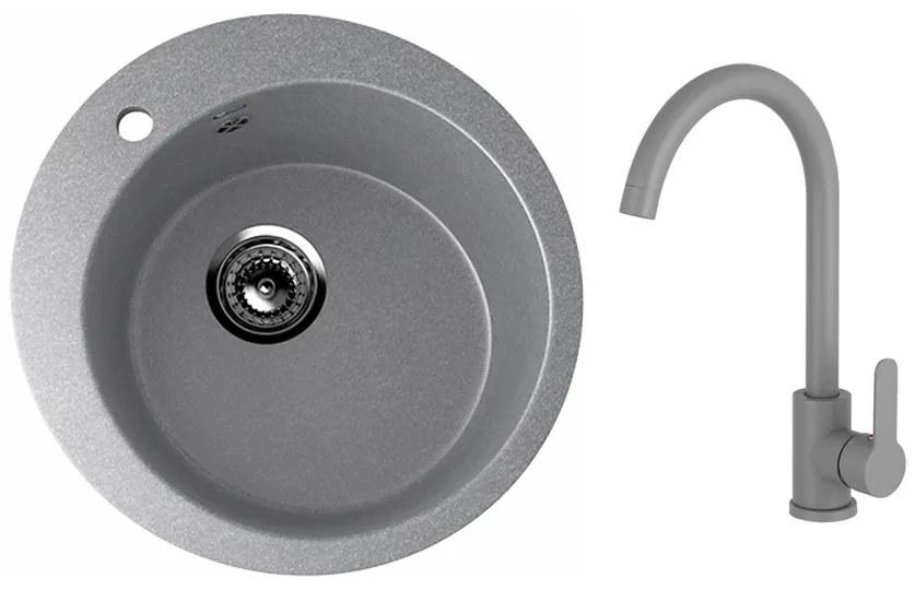 Ulgran U-405-342 Gránit Mosogatótálca és Gamma DECO Mosogató Csaptelep Szett - Matt szürke