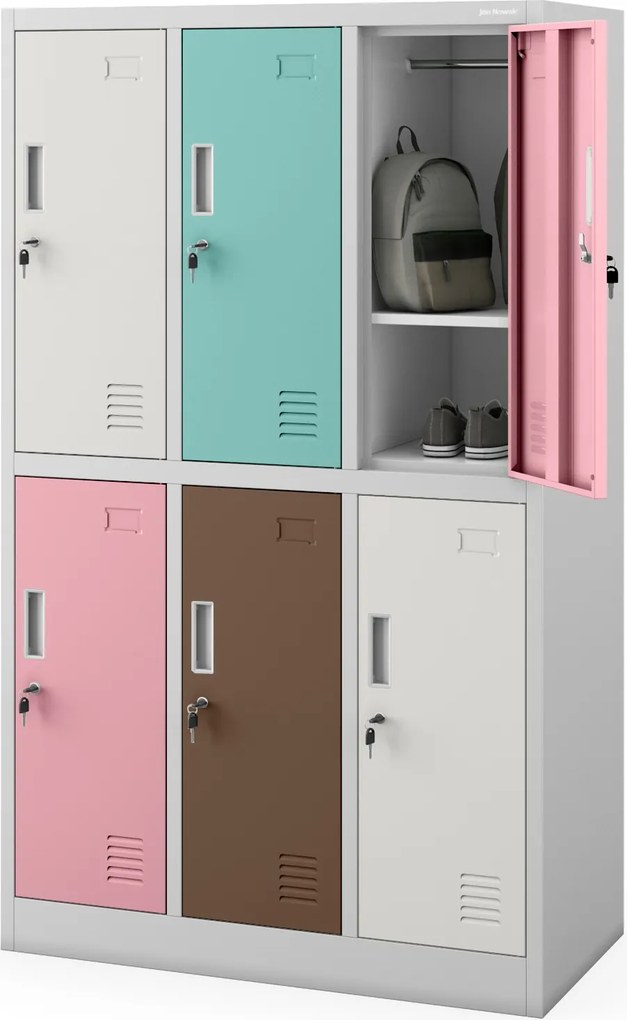 Iskolai szekrény szürke-pasztell: 6 rekeszes IGOREK, 900 x 1500 x 450 mm