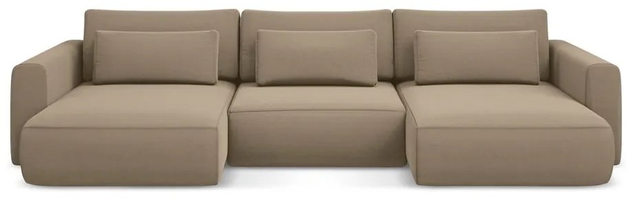 Világosbarna bársony kinyitható-tárolóhelyes (U alakú) sarokkanapé Kapua – Makamii