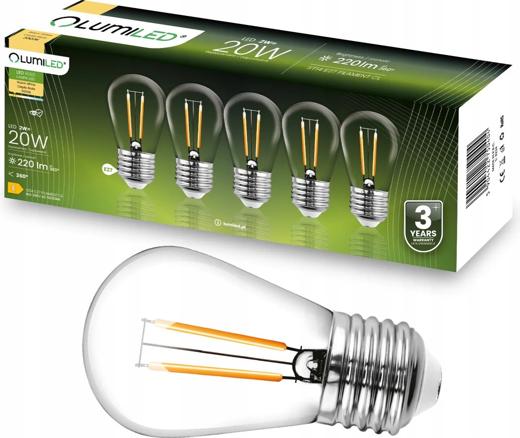 5x Led izzó Filament E27 2W 20W Füzérekhez