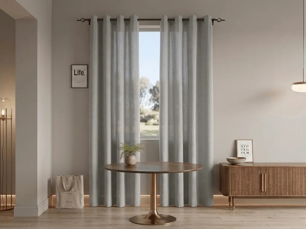 Függöny TAVIO 140x250 cm, világosszürke Felfüggesztés: Fém gyűrűk