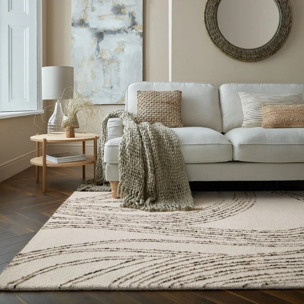 Barna-krémszínű gyapjú szőnyeg 160x230 cm Abstract Swirl – Flair Rugs