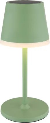 Globo 36637BM Solar asztali lámpa, fém/műanyag halványzöld, műanyag szatírozott, csúszókapcsoló, CR18650 1200mAh 3.7V, IP44, 2 szerelési magasság: 41 cm/26 cm, ø: 110mm, M: 410mm, tartozék: 10x LED 0.06W 3V, 3000K