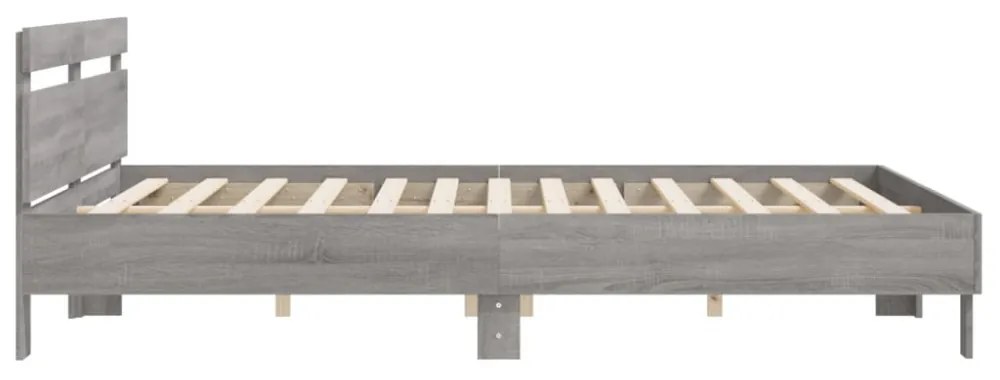 szürke sonoma színű szerelt fa ágykeret fejtámlával 200x200 cm