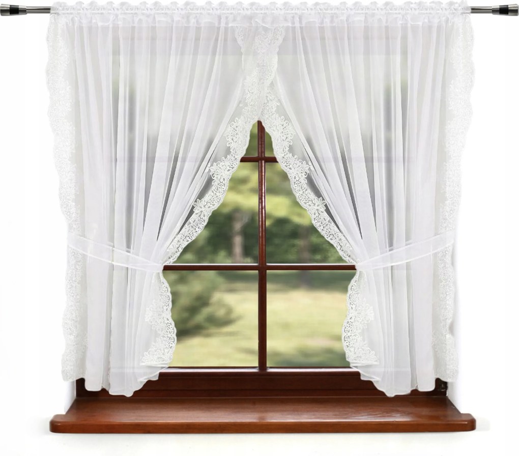 Függöny Kész Fehér Hímzés Fátyol Napellenző 400 x 155