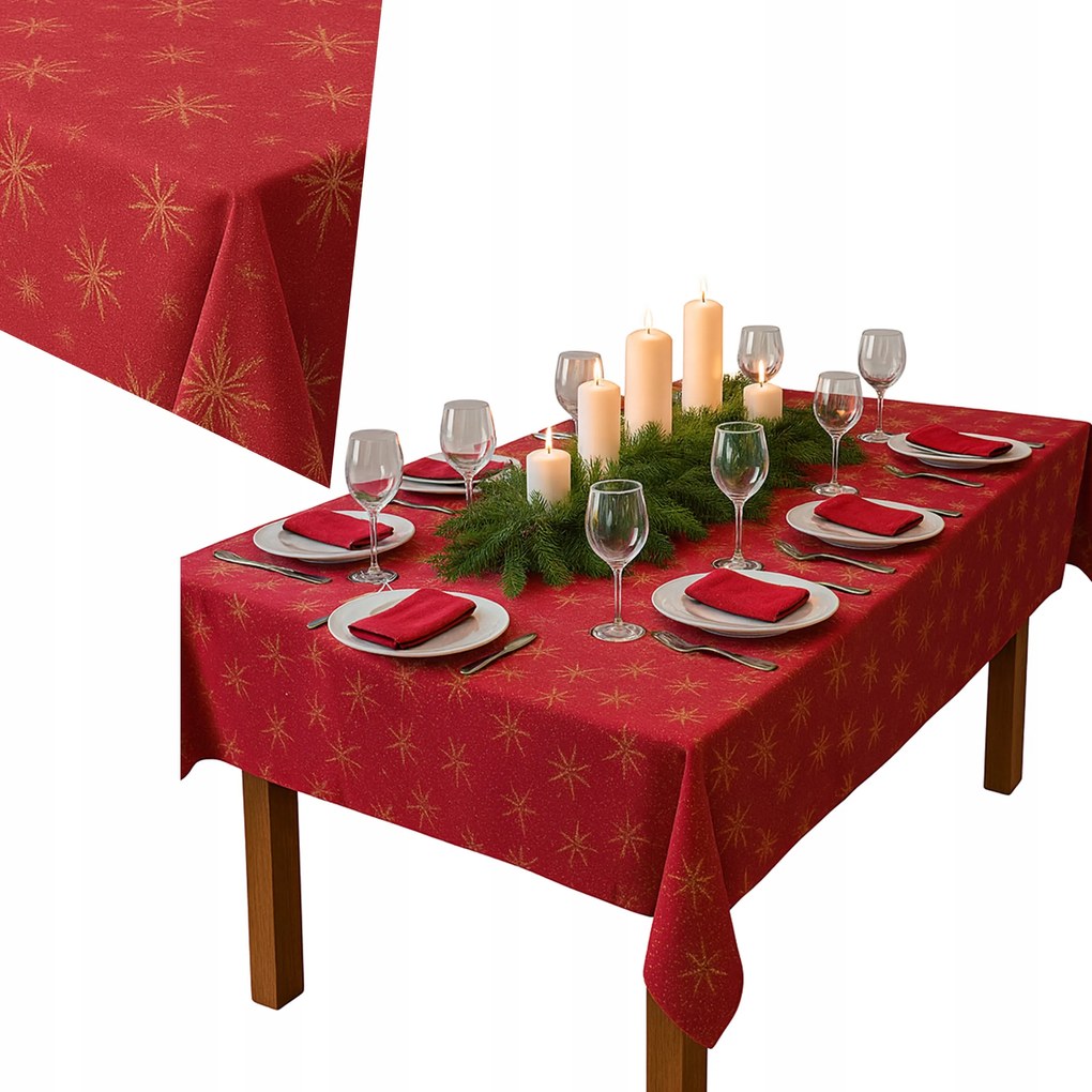 Abrosz Karácsonyi Piros Bordó Foltálló Arany Csillag Dekoratív 152x305