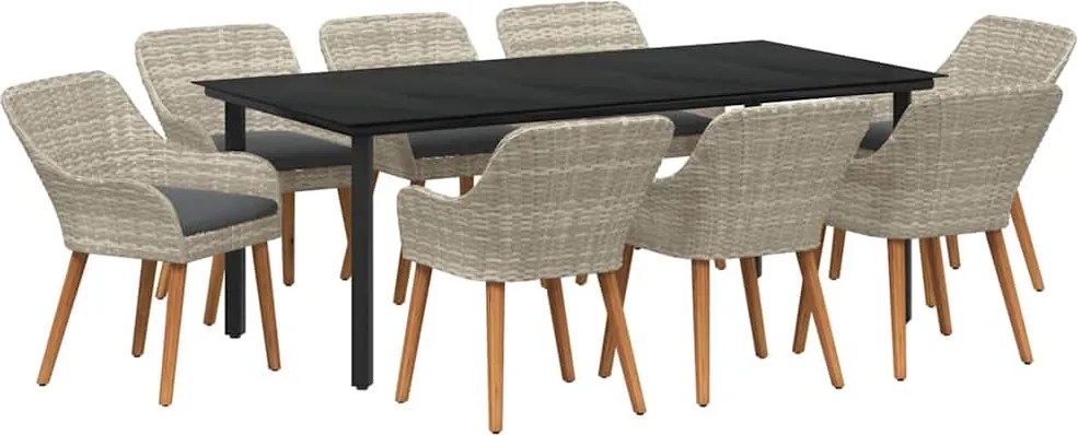 vidaXL Kert étkező szett párnával 9 pcs Világosszürke polirattan