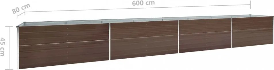 barna horganyzott acél kerti magaságyás 600 x 80 x 45 cm