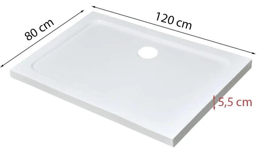 Modena Slim aszimmetrikus szögletes akril zuhanytálca, 80x120 cm