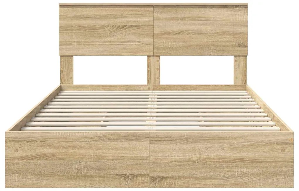 vidaXL Tárolós Ágy fejtámlával Sonoma tölgy 140 x 190 cm Faanyag