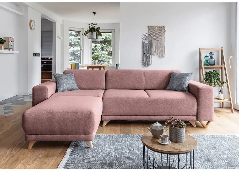 Rózsaszín kinyitható-tárolóhelyes sarokkanapé Classy Sophie – Miuform