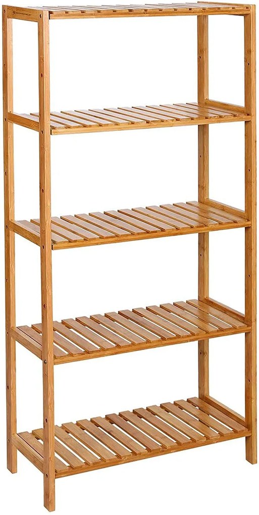 Bambusz polc fürdőszobai, konyhai tároló 5 szintes, natúr 130x26x60cm