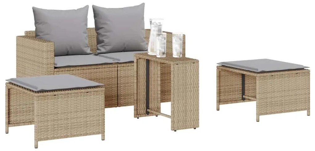 5 részes polyrattan kerti kanapé garnitúra párnákkal stackable