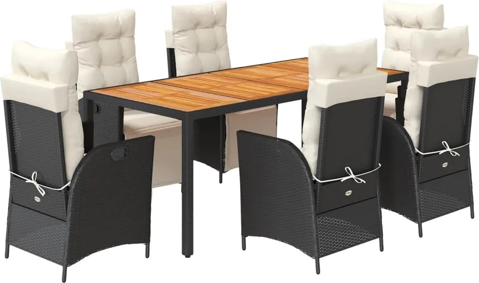 vidaXL 7 részes fekete polyrattan kerti étkezőgarnitúra párnával