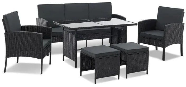 Juskys Turin rattan kerti bútor szett - fekete