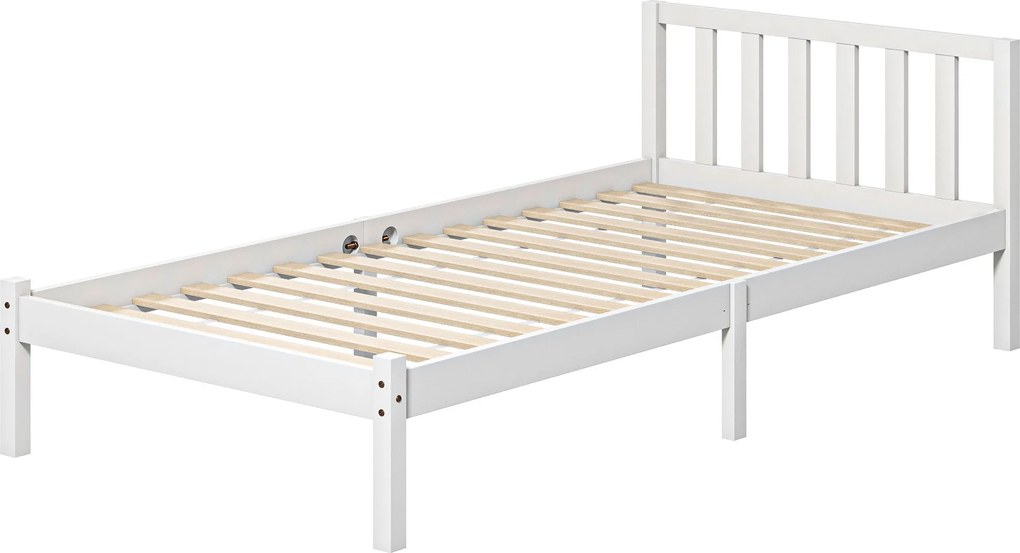 HOMCOM Fa Ágykeret Fejtámlával 90x190 cm-es Matrac számára (nem tartozik hozzá) 120 kg Teherbírás 198x96x70 cm Fehér | Aosom