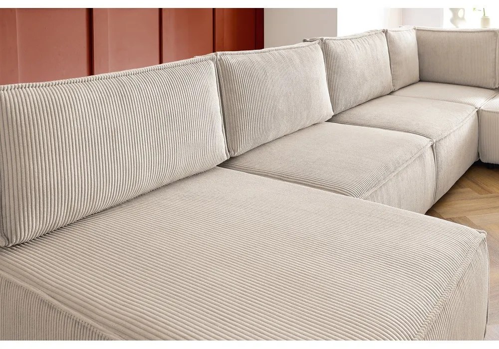 Krémszínű kordbársony sarokkanapé ("U" alakú-variálható) Nihad modular – Bobochic Paris