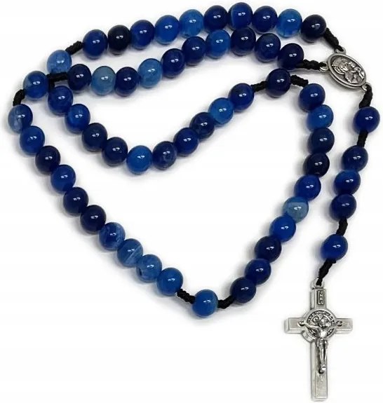 Rózsafüzér zsinóron Természetes Kő Achát Kék *8...