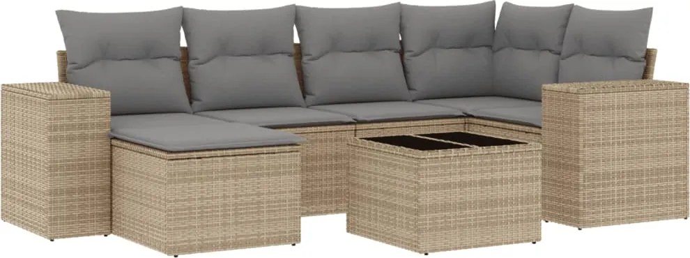 vidaXL 7 részes bézs polyrattan kerti ülőgarnitúra párnákkal