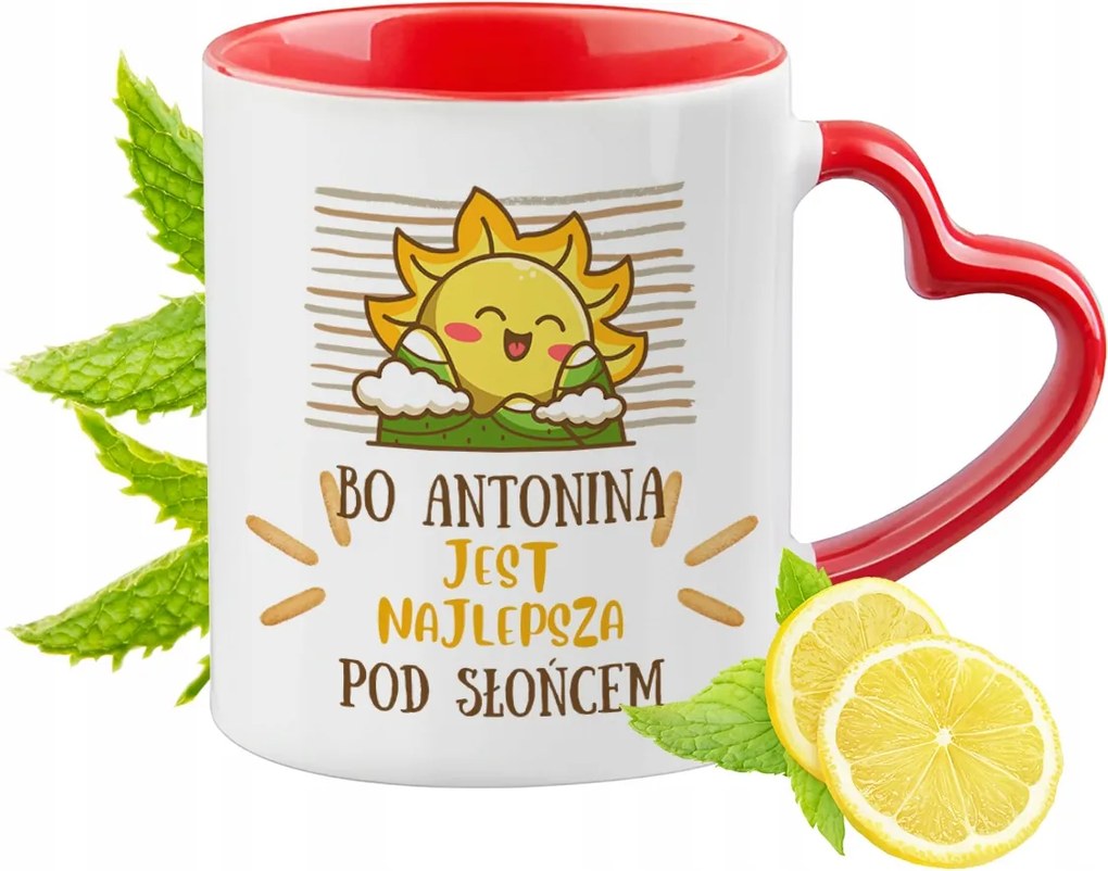 Antonina számára Piros bögre szív alakú füllel ajándékba