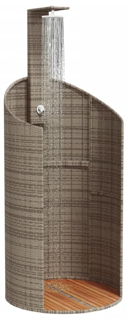 szürke polyrattan és akácfa kültéri zuhanyzó 100x100x241,5 cm