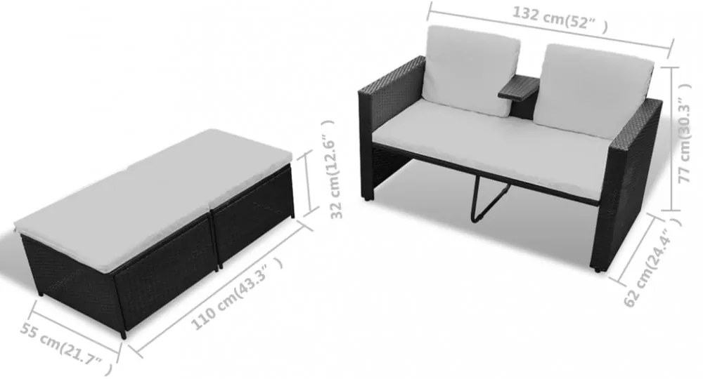 8 részes fekete kerti polyrattan pihenőszett