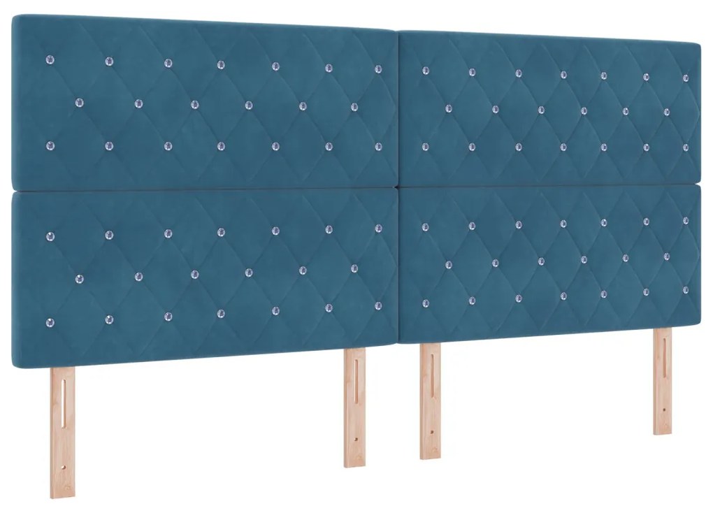 Boxspring Ágy Mattal Sötétkék 200x200 cm Bársonyos