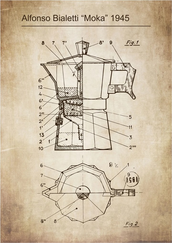 Poszter Kávézó Retro Patent Bialetti Moka Konyha Kávézó