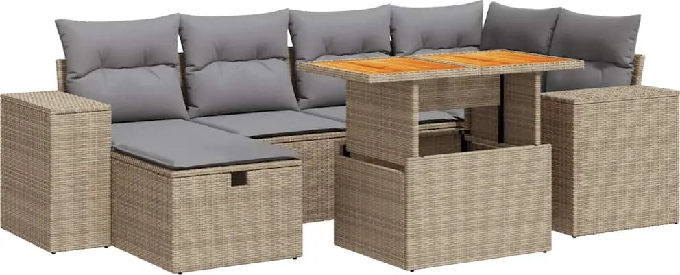 vidaXL 8 részes bézs polyrattan akácfa kerti ülőgarnitúra párnával