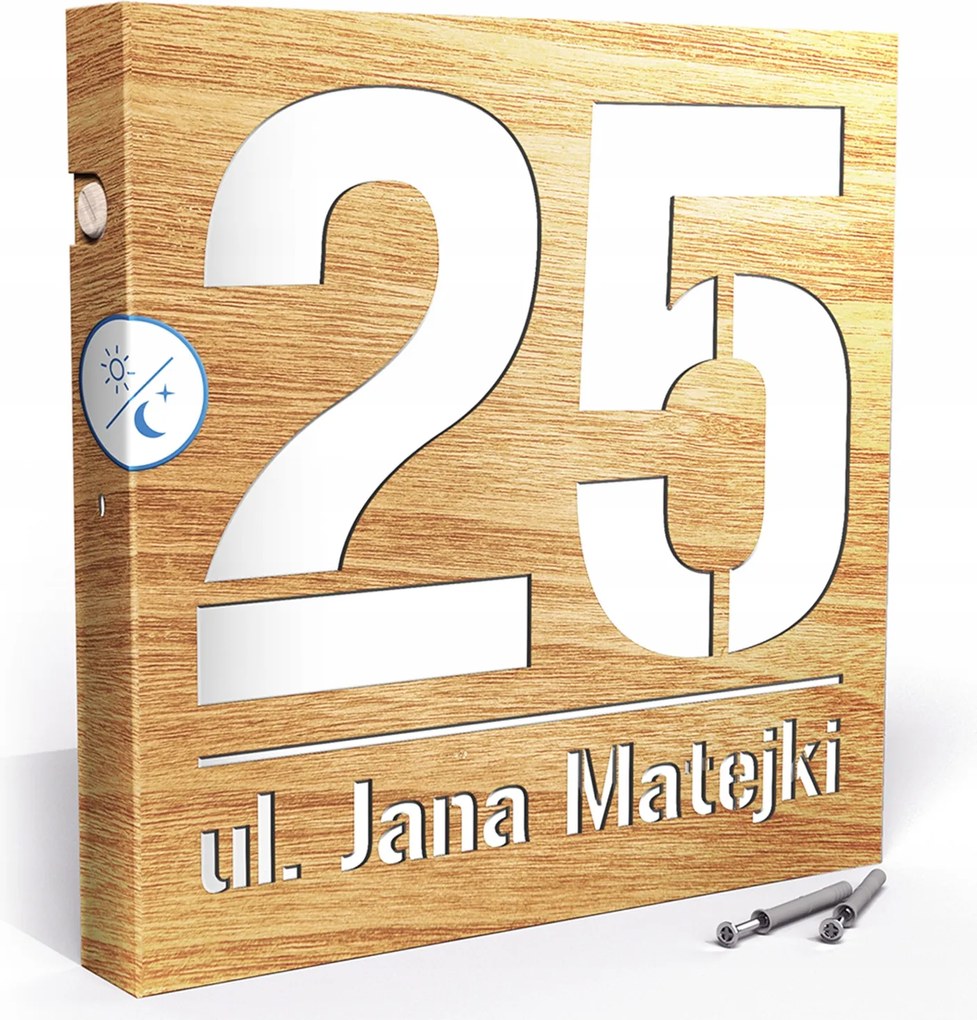 Megvilágított Házszám Led Címtábla 30X30 cm Szürkület Érzékelő