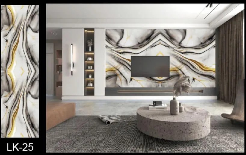 12 Db Királyi Márvány Dekor Lap Falpanel Falra 60 X 60 Cm Fényes Vízálló Felülettel Fekete-Sárga 1