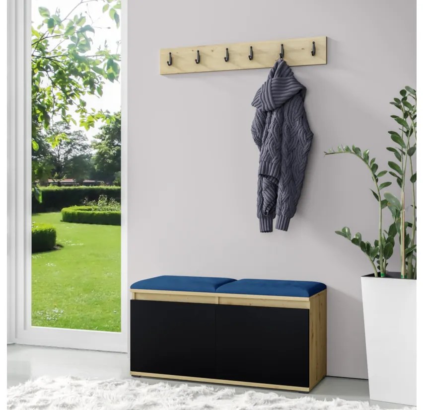 EUGENIO 5 előszoba összeállítás, 100x49,5x40, tölgy artisan/černá/trinity 15