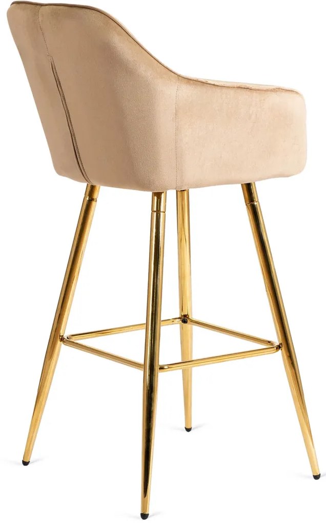 Bézs Bársony Bárszék Aranyszínű Lábbal. SALEM