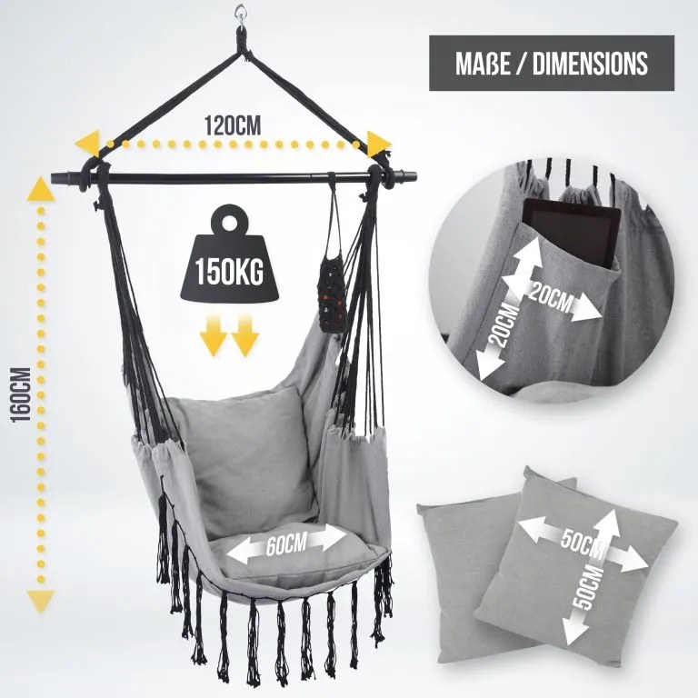 MIADOMODO Függő hintaszék kintre-bentre szürke