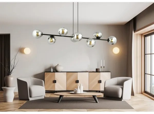 Csillár zsinóron ROSSI 8xE14/10W/230V fekete/szürke