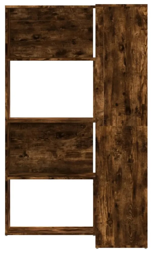 4 szintes füstös tölgy szerelt fa sarokkönyvespolc 85x85x140cm