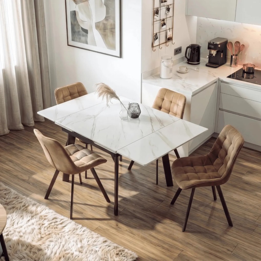 Stół LARES Ceramiczny Rozkładany 90-150 cm Biały Marmur/Czarny