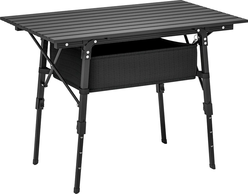 Outsunny Állítható Magasságú Kempingasztal Összecsukható Asztal Tároló Kosárral Hordozható Alumínium Kerti Asztal Könnyű Multifunkcionális Összecsukha